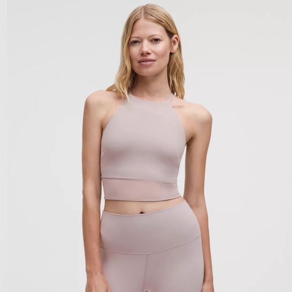 Lululemon NWT Nulu High-Neck Mesh-Hem Tank Top B/C Cup Mauve Grey - Picture 1 of 6